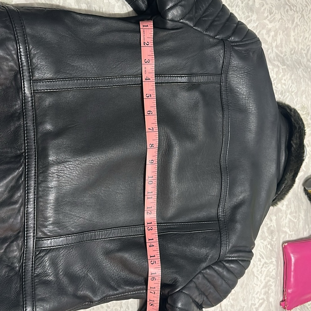AllSaints Black Leather Moto Jacket with Shearling Collar - Picture 13 of 13